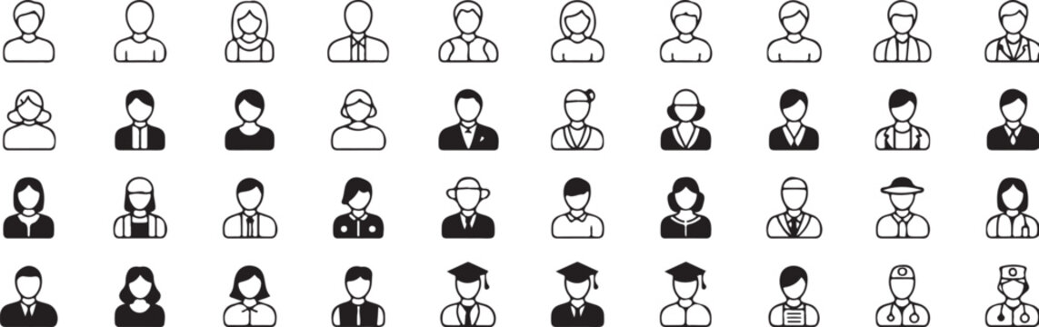 avatar icon collection profession silhouettes for web and app ui