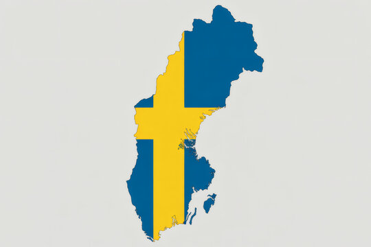 Sweden map outline featuring Swedish flag colors with a transparent backdrop perfect for travel and patriotic designs