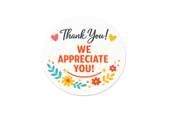Round thank you we appreciate you sticker label