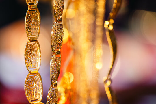 Golden jewelry at traditional Emirati market in UAE