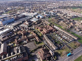 Obraz premium Birkenhead, Merseyside - 03162026:Birkenhead Town Centre Wirral Merseyside Aerial View of Urban Density and Street Network