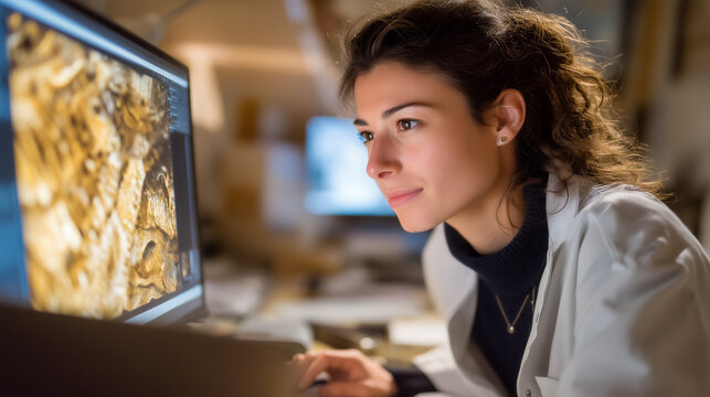 Evolutionary biologist comparing bone density patterns across hominin species using micro-CT scanning technology in comparative anatomy research facility, perfect for adaptation analysis, skeletal e