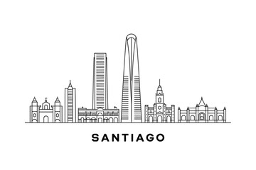 Fototapeta premium Santiago city skyline with modern and historic buildings illustration urban landscape
