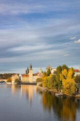 Fototapeta premium Vertical Waterfront View With Old Town Water Tower Prague