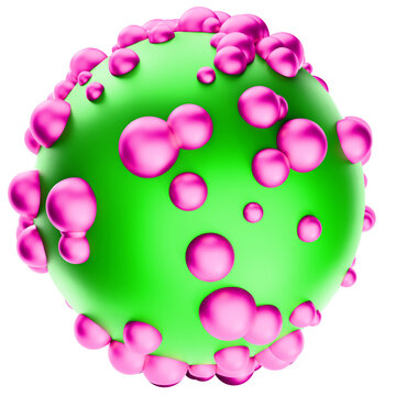 A model of a sphere with smaller spheres of varying sizes, on a transparent background. Abstraction of a digital molecule, digital atom, abstract Dyson sphere on a transparent background.