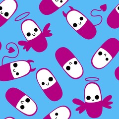 Fototapeta premium Medicine seamless pills pattern for wrapping paper and doctor clothes and packaging and medical accessories