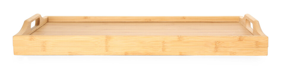 Fototapeta premium One empty wooden tray isolated on white