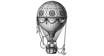 Vintage Hot Air Balloon Sketch - Retro Transportation and Adventure © rahma