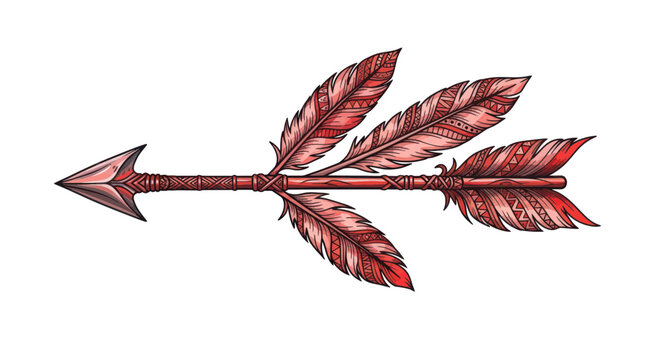 Tribal Arrow with Feathers, Indigenous Weapon, Bohemian Style