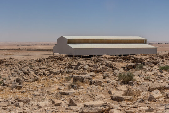 Protective roof over Church of St Stephen at Umm ar-Rasas site in Jordan