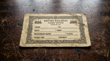 Fotobehang Vintage Vintage Blank Railway Ticket Resting On Scratched Wooden Surface  © sxcd