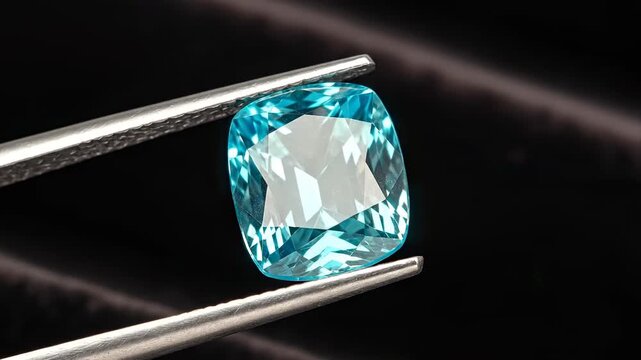 Gemstone held with tongs on black