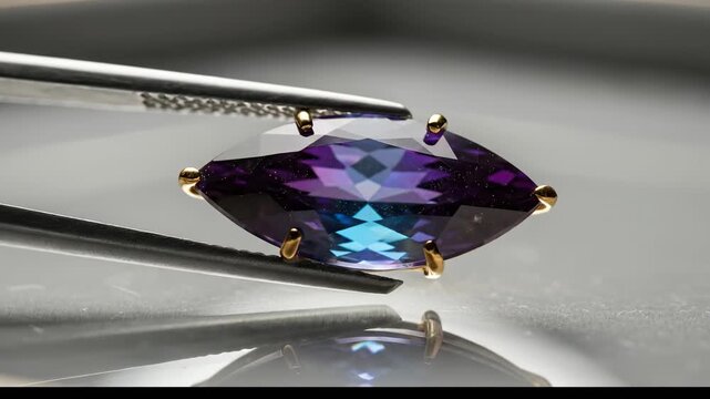 Gemstone held with tweezers