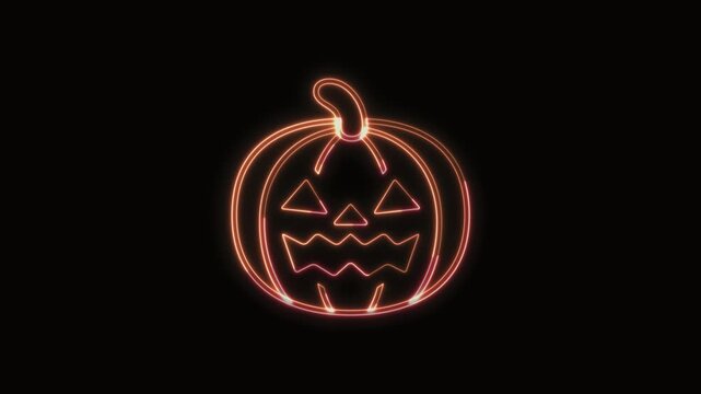  Halloween Icon Neon Seamless Loop 4K with Black Background Animated Promotional Typography for Video Editing