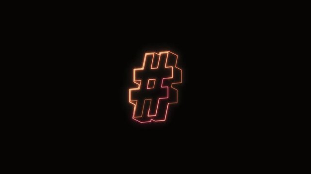 Hashtag Neon Text Seamless Loop 4K with Black Background Animated Promotional Typography for Video Editing