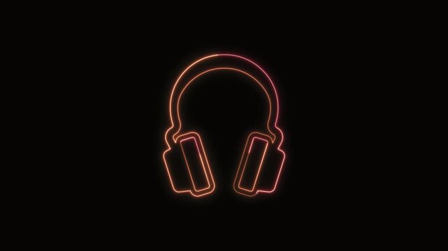  Headphones Icon Neon Seamless Loop 4K with Black Background Animated Promotional Typography for Video Editing