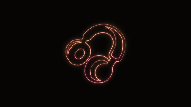  Headphones Icon Neon Seamless Loop 4K with Black Background Animated Promotional Typography for Video Editing