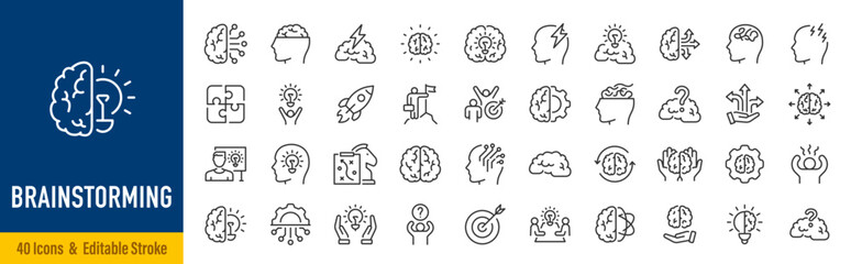 Fototapeta na wymiar WebBrainstorming web icons in line style. Brain, idea, smart, creativity, skill, collection. Vector illustration.