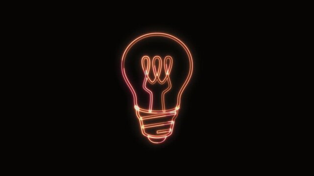  Light Bulb Icon Neon Seamless Loop 4K with Black Background Animated Promotional Typography for Video Editing