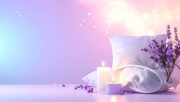 Calm sparkle background with sleep items and wide copy space night care concept