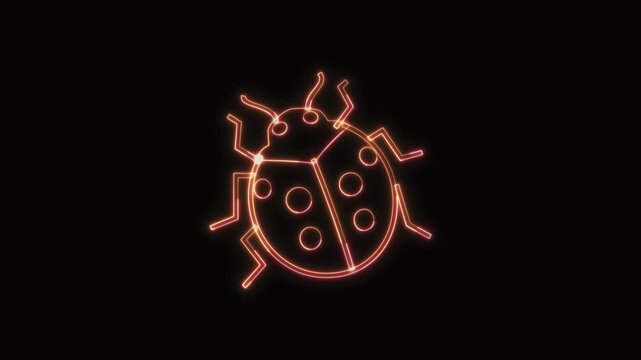  Ladybug Icon Neon Seamless Loop 4K with Black Background Animated Promotional Typography for Video Editing