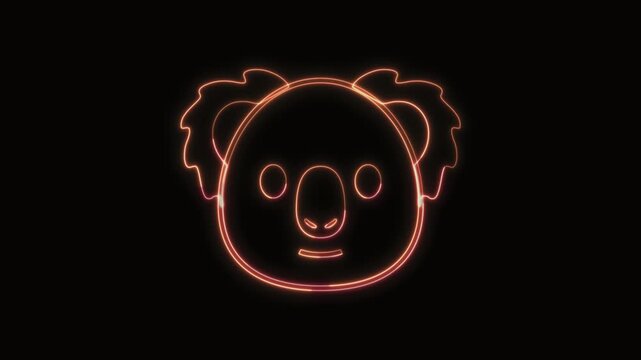  Koala Icon Neon Seamless Loop 4K with Black Background Animated Promotional Typography for Video Editing