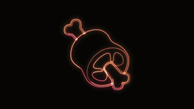  Meat on Bone Icon Neon Seamless Loop 4K with Black Background Animated Promotional Typography for Video Editing
