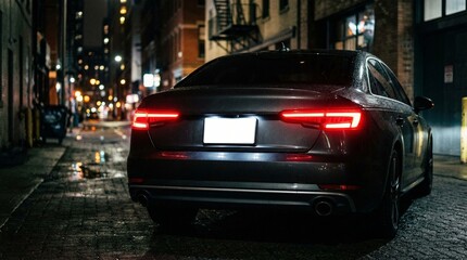 Black Car With Blank White License Plate Parked On City Street © sxcd
