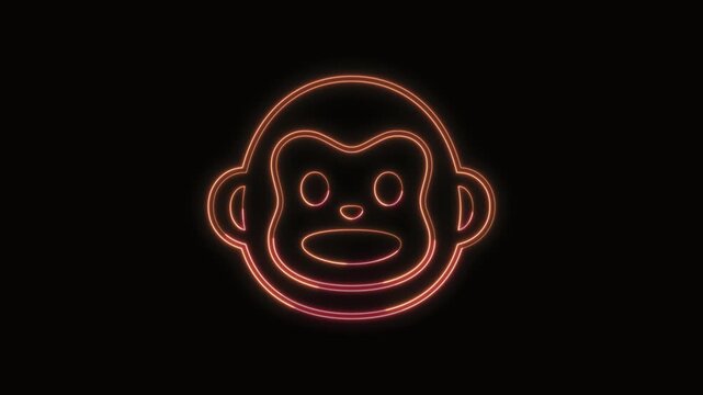  Monkey Icon Neon Seamless Loop 4K with Black Background Animated Promotional Typography for Video Editing