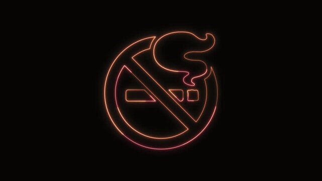  No smoking Icon Neon Seamless Loop 4K with Black Background Animated Promotional Typography for Video Editing