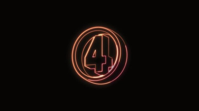  Number 4 Neon Text Seamless Loop 4K with Black Background Animated Promotional Typography for Video Editing