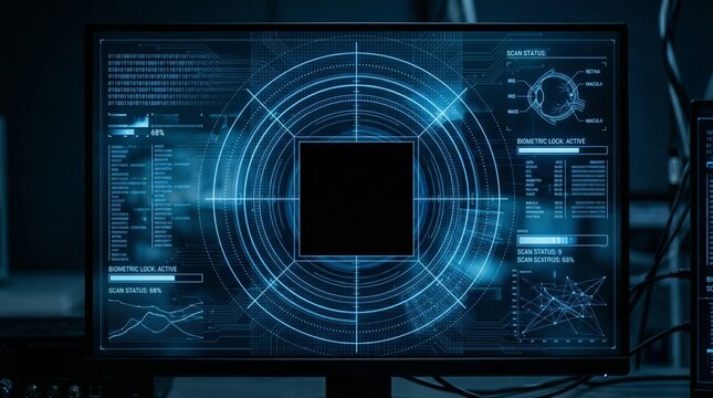 Futuristic Biometric Retina Scanner Interface With Blank Square Screen