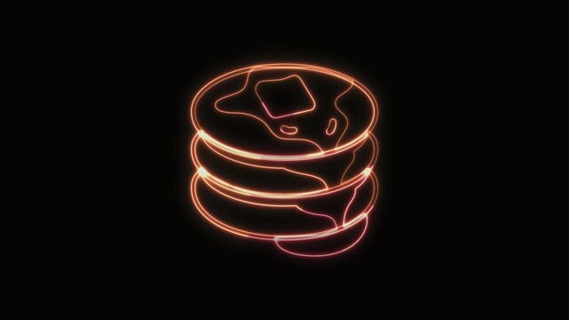  Pancakes Icon Neon Seamless Loop 4K with Black Background Animated Promotional Typography for Video Editing