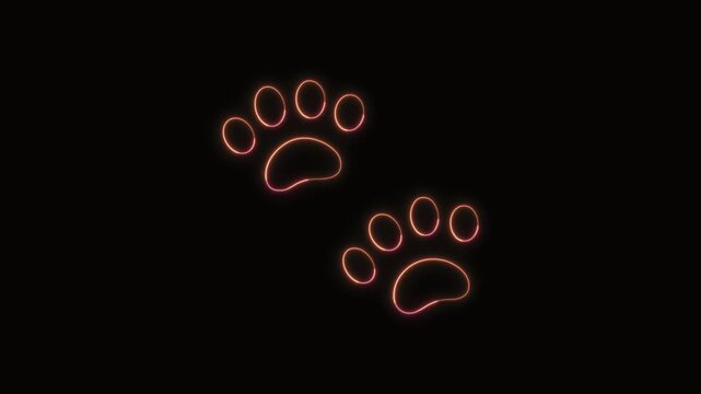  Paw Prints Icon Neon Seamless Loop 4K with Black Background Animated Promotional Typography for Video Editing