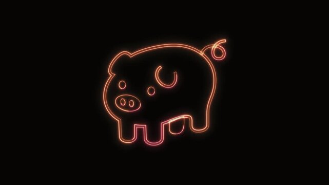  Pig Icon Neon Seamless Loop 4K with Black Background Animated Promotional Typography for Video Editing