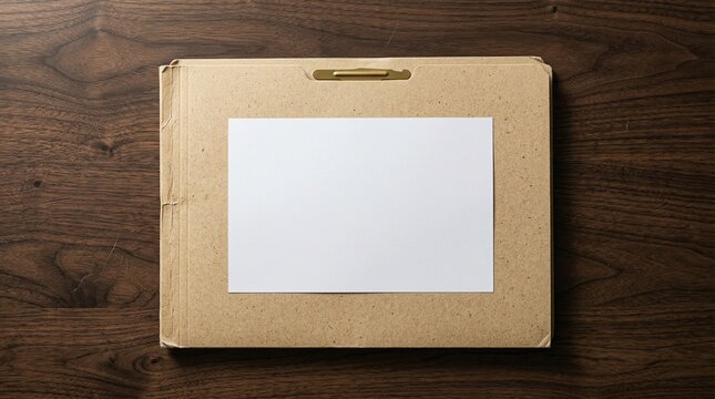 Manila Folder With Blank White Paper Resting On Dark Wooden Desk
