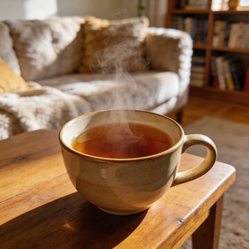 Steaming tea on table