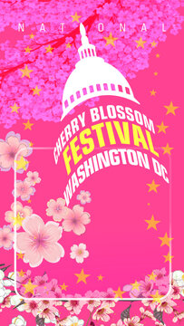Cartel rosa festival cerezos Capitolio Washington primavera cultura turismo