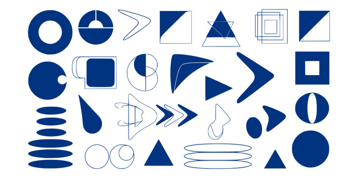 Flat geometric forms stickers, retro design shapes set, simple forms and frames. Vector illustration.
