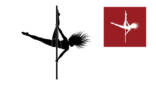 Silhouette of a woman performing a pole dance move, artistic fitness and flexibility