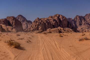 Fototapeta premium Rocky landscape of Wadi Rum desert, Jordan