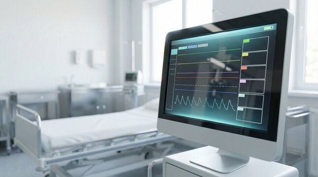 Medical monitor displaying vital signs in a hospital room.