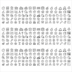 Fototapeta premium Real Estate Icons Set: Houses, Apartments, and Property-Related Symbols