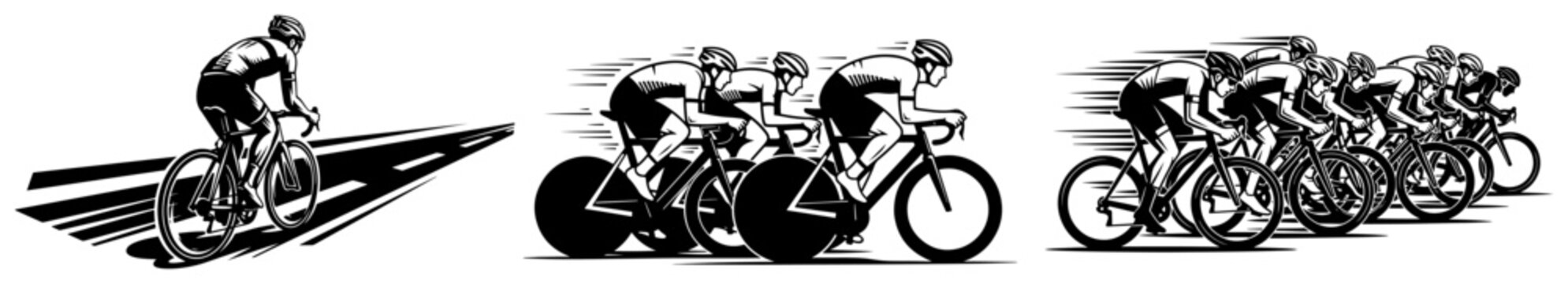 Road cycling race collection with professional cyclists in peloton and solo rider for sports design