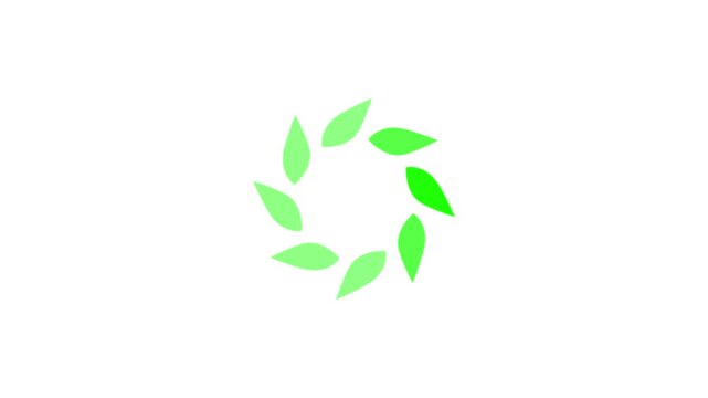Eco-friendly loading animation with green leaf shapes rotating in a circular progress indicator.