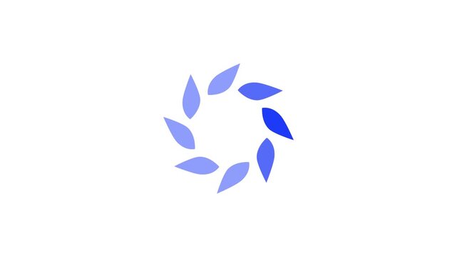 Professional blue circular loading animation with leaf-shaped elements for technology and business.