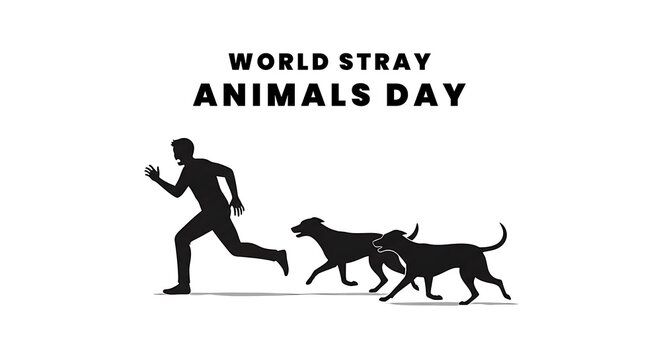 World Stray Animals Day Silhouette of Man Running with Dogs.