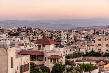 Fototapeta premium Sunset aerial view of Jerash town, Jordan