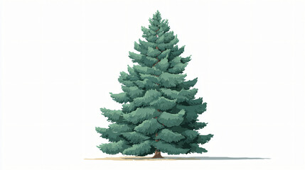 Fototapeta premium Tall green pine tree with dense foliage on white background