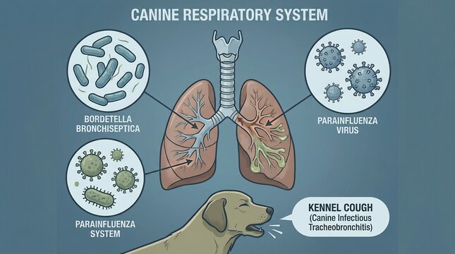 Infographic of canine respiratory system with kennel cough explanation